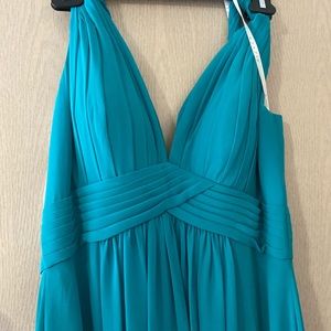 Turquoise Chiffon floor length dress w/ open back